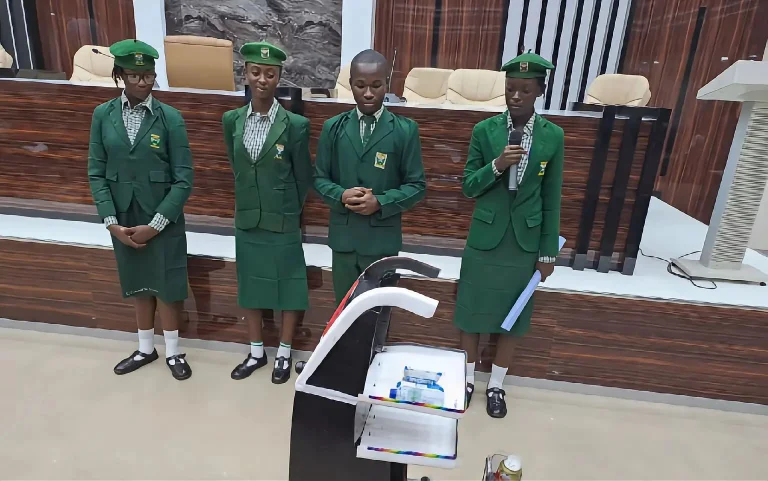 Students presenting the Ruby Waiter Bot at the Ministry of Education